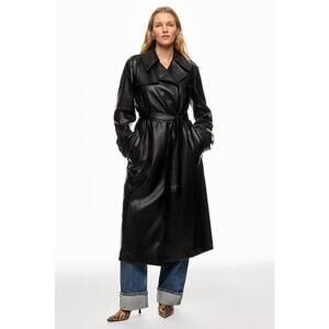 Derek Lam 10 Crosby x RTR Black Faux Leather Trench Coat Size M